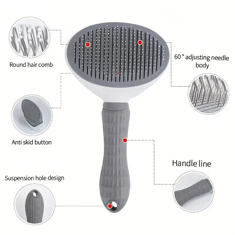 Self-Cleaning Pet Hair Remover Brush – Self-Cleaning Slicker for Dogs & Cats, Gentle Grooming & Fur Removal Tool