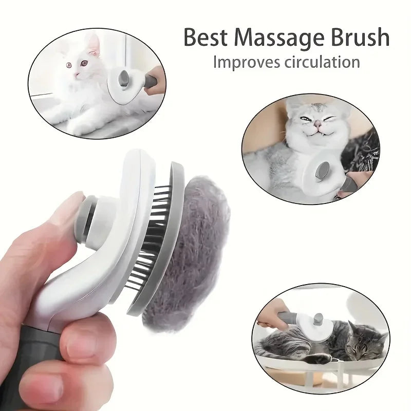 Self-Cleaning Pet Hair Remover Brush – Self-Cleaning Slicker for Dogs & Cats, Gentle Grooming & Fur Removal Tool