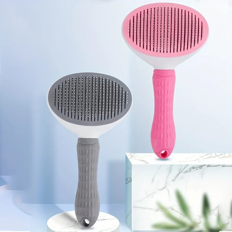 Self-Cleaning Pet Hair Remover Brush – Self-Cleaning Slicker for Dogs & Cats, Gentle Grooming & Fur Removal Tool